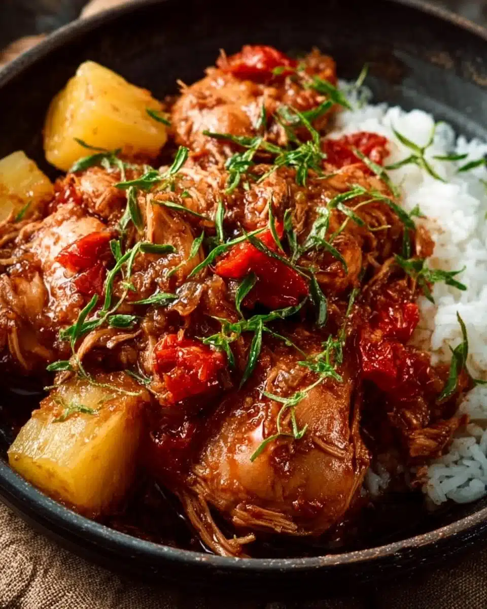 Easy Dump and Go Slow Cooker Hawaiian Chicken 3 Delicious slow cooker Hawaiian Chicken meal ready to serve.