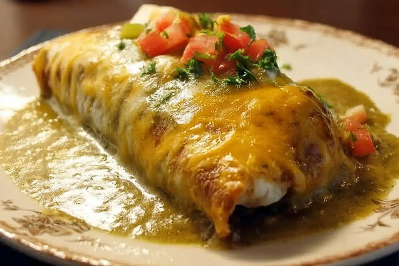 Irresistible Smothered Burritos with Green Chile Sauce 3 Delicious smothered burritos covered in green chile sauce