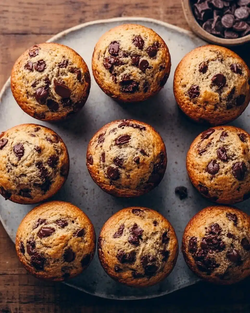 Freshly baked sourdough discard chocolate chip muffins on a cooling rack