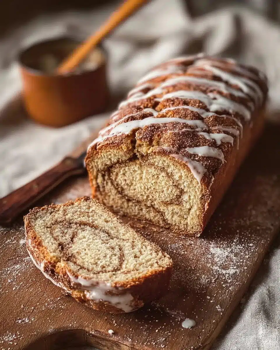 Sourdough Discard Cinnamon Quick Bread on a rustic table