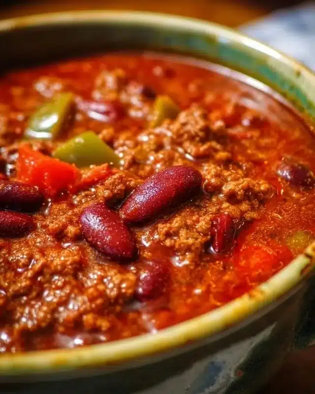 Bowl of the best homemade chili topped with cheese and cilantro.