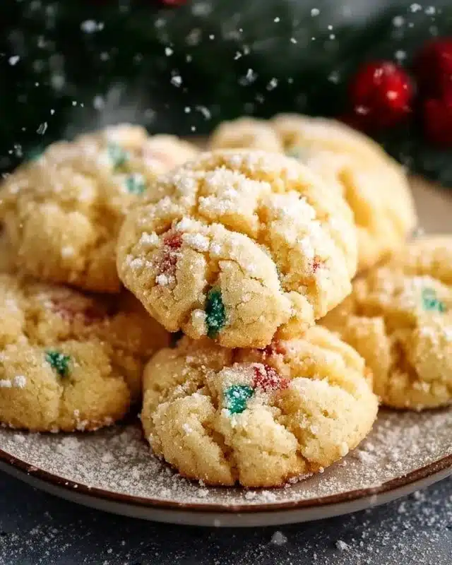 Delicious Christmas Gooey Butter Cookies displayed on a festive plate