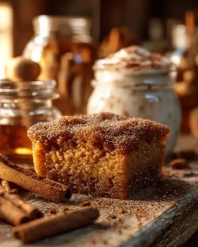Delicious honey cinnamon dessert drizzled with honey on a wooden table