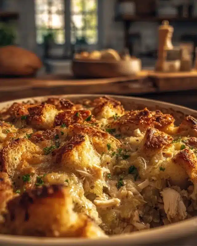 Dolly's Chicken and Stuffing Casserole 3 Dolly's Chicken and Stuffing Casserole served in a baking dish