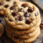 Batch of freshly baked easy chocolate chip cookies on a baking tray.