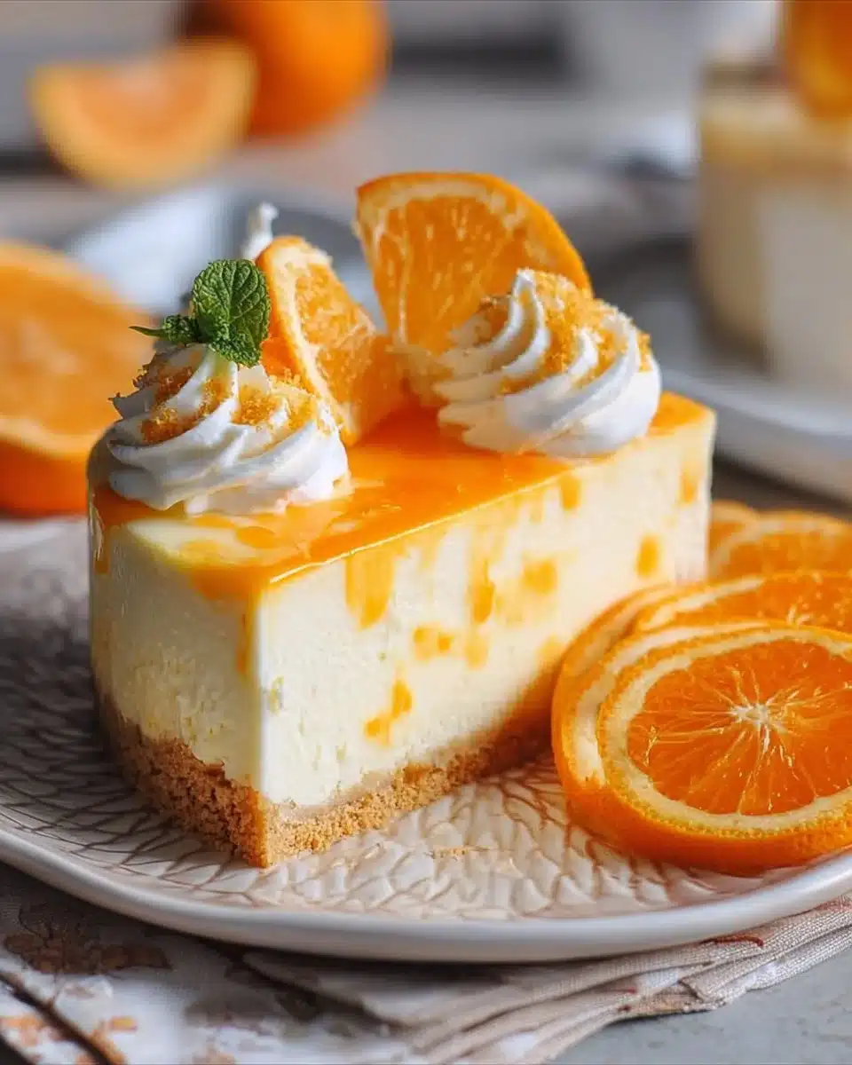 Irresistible No-Bake Orange Creamsicle Cheesecake Summer Delight 2 No-bake orange creamsicle cheesecake topped with orange slices and cream