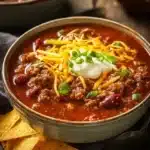 Bowl of hearty lasagna soup with cheese and herbs