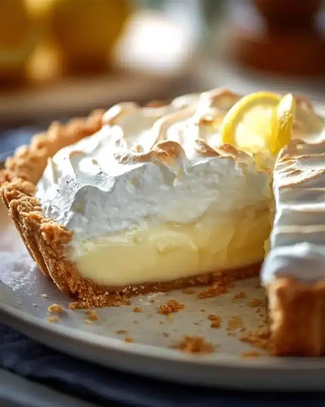 Lemon cream pie topped with fluffy whipped cream and lemon zest