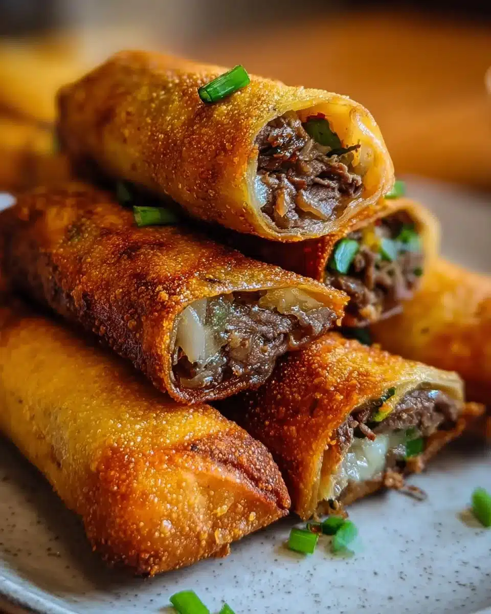 Philly Cheesesteak Egg Rolls 3 Philly Cheesesteak Egg Rolls filled with steak, cheese, and peppers