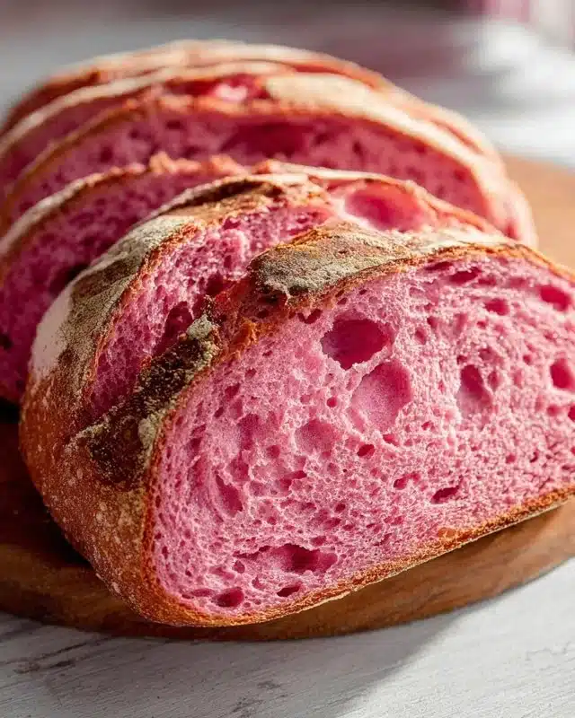 Freshly baked Pink Sourdough Bread for Valentine's Day celebration