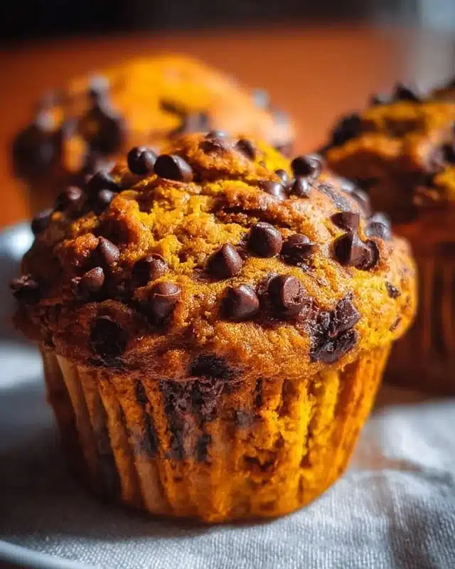 Delicious Pumpkin Chocolate Chip Muffins fresh out of the oven