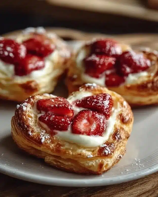 Delicious Strawberry Cream Cheese Heart Danishes on a plate