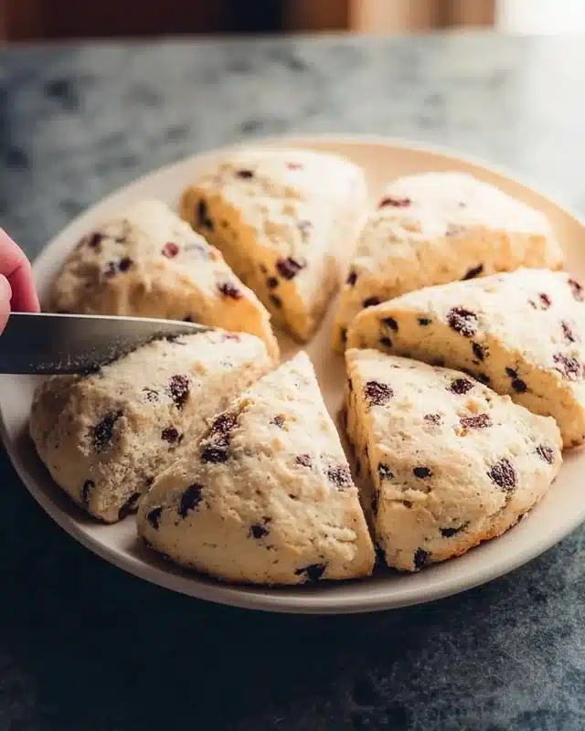 Yummy sour dough discard scones with chocolate chips on a rustic table