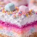 Colorful slices of Bubblegum Cloud Dessert on a plate