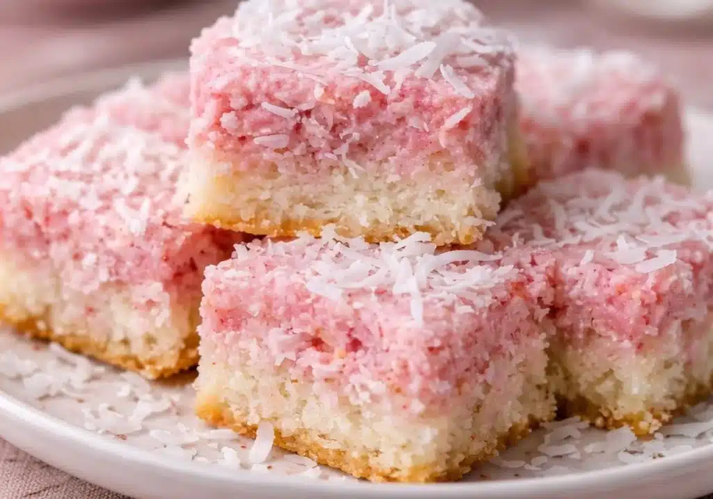 Pink Coconut Snowball Cake Bars