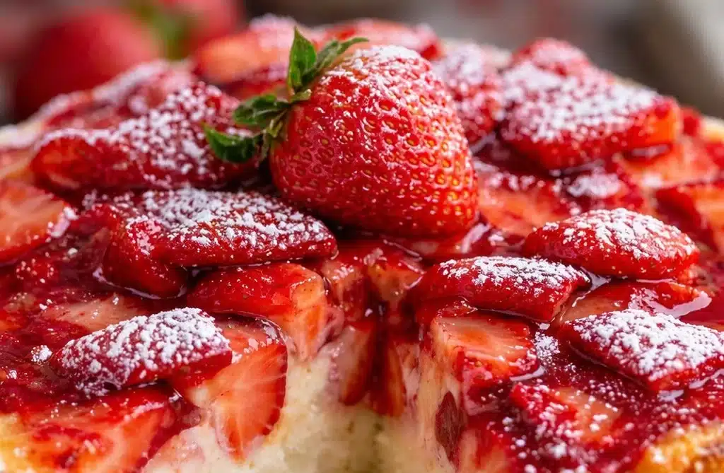 Strawberry Cake 3 Delicious homemade strawberry cake topped with fresh strawberries and cream