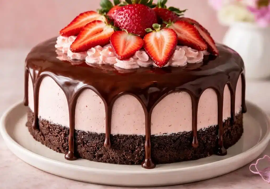 Strawberry Chocolate Shell Cake