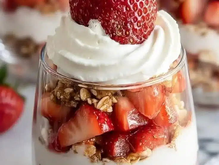 No Bake Strawberry Pretzel Parfait