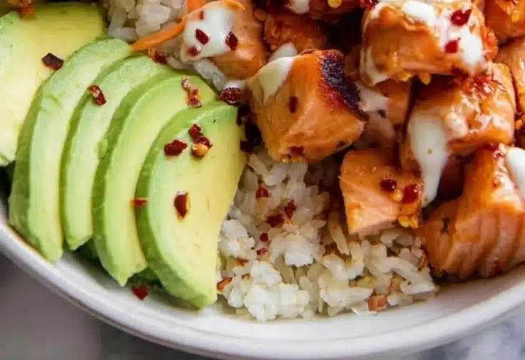 Hot Honey Chicken Bowl 2 Hot Honey Chicken Bowl with tender chicken and spicy honey glaze